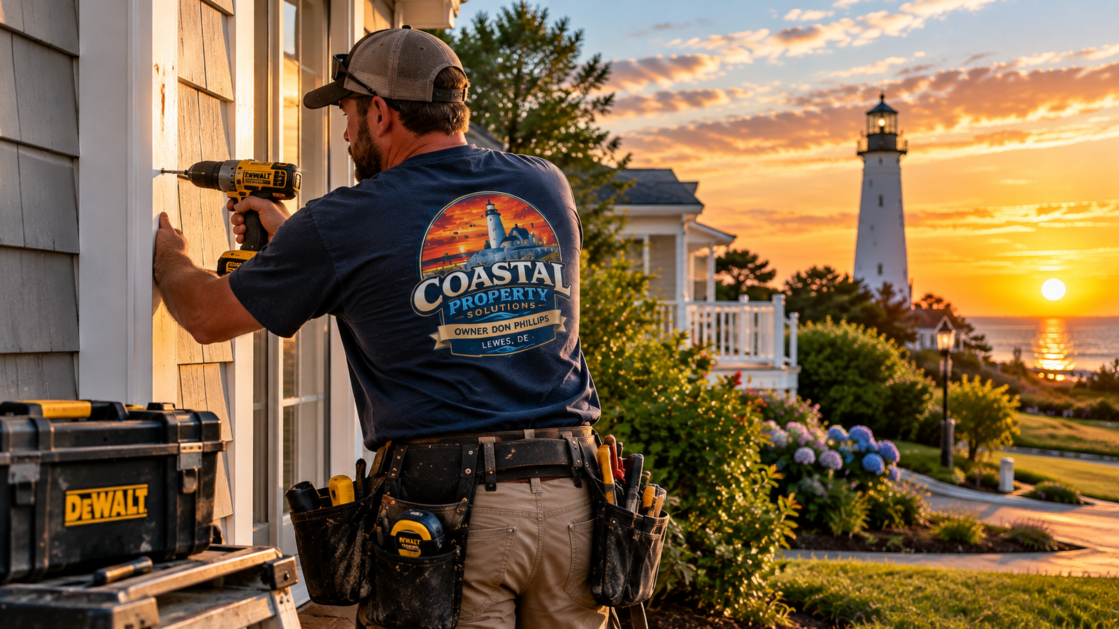 Handyman completing exterior repair work